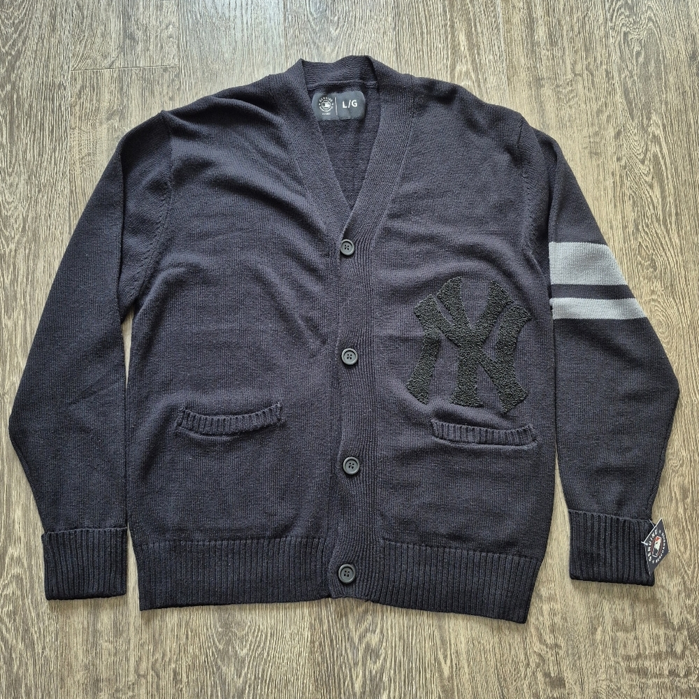 New York Yankees Genuine Merchandise Black Gray Knit Cardigan Large L